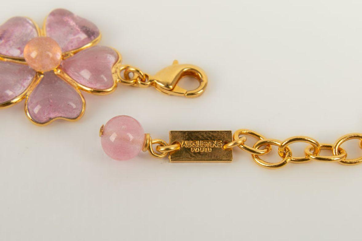 Augustine Necklace in Gold Metal and Pink Glass Paste Flowers For Sale 3