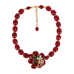 Augustine Necklace in Gold Metal and Red Glass Paste