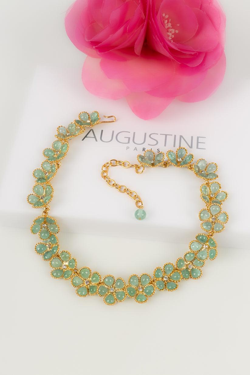Augustine Necklace in Gold Plated Metal and Flowers For Sale 4
