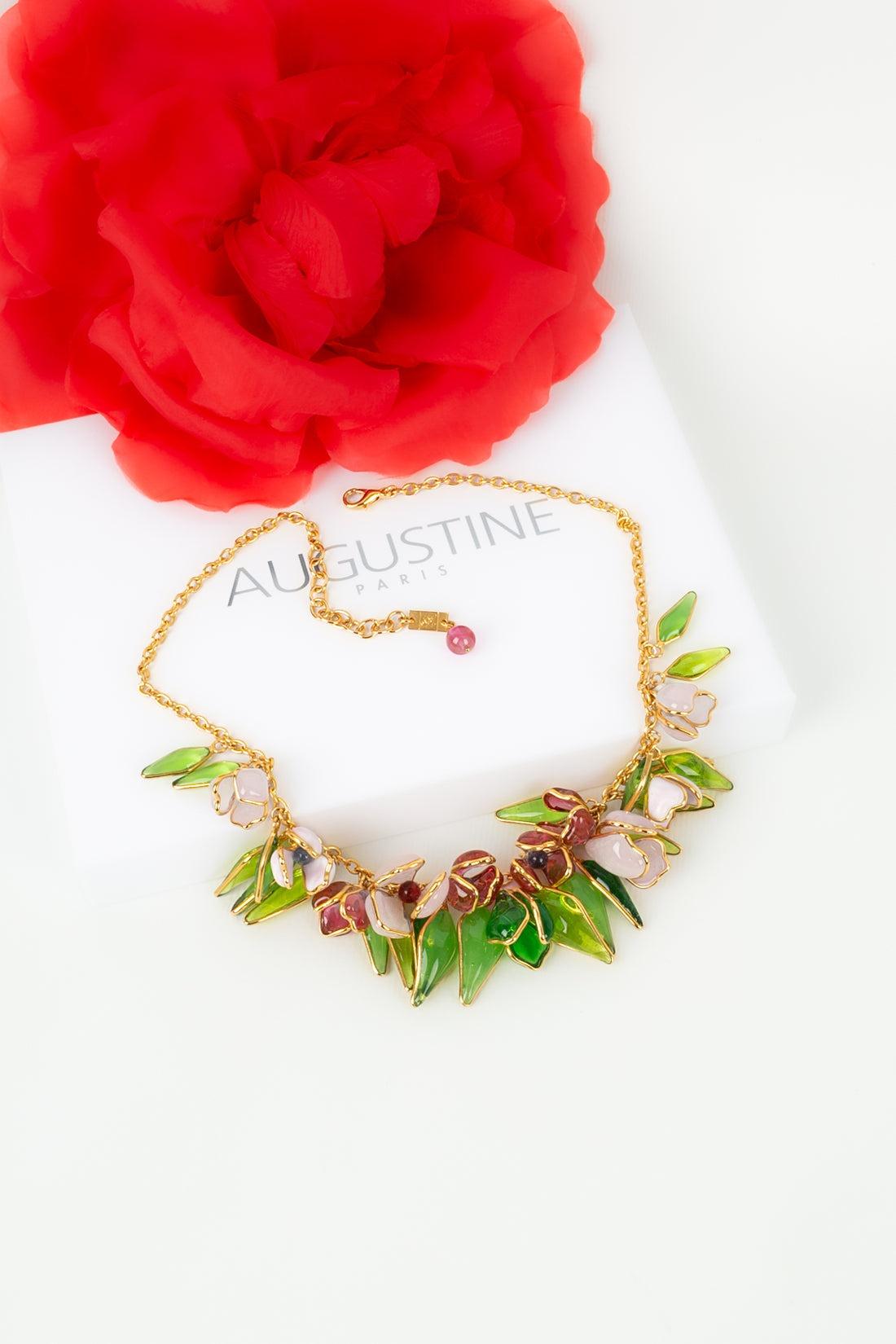 Augustine Necklace in Gold-Plated Metal and Glass Paste For Sale 4
