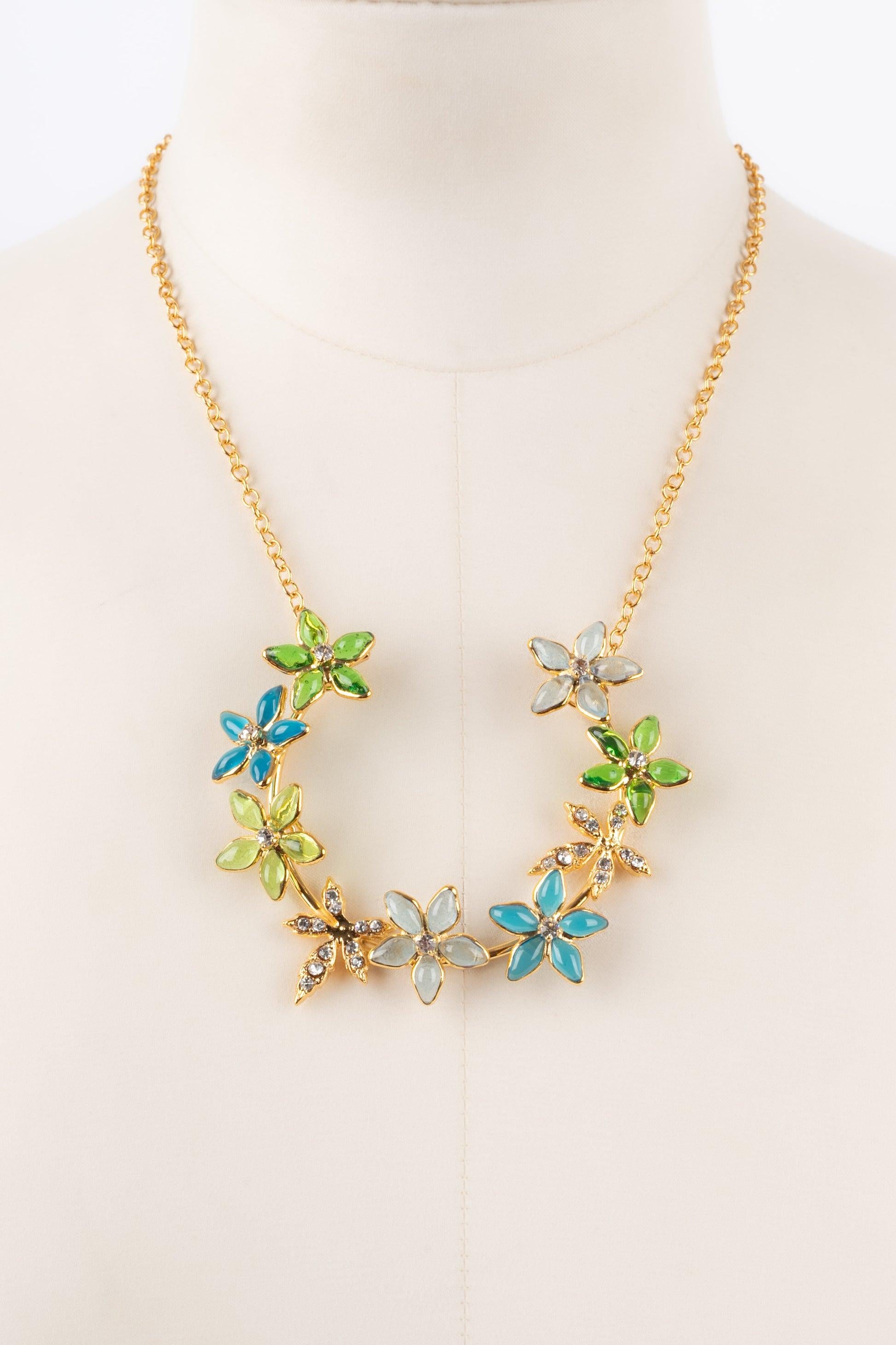 Augustine Necklace with Rhinestones and Glass Paste in Blue & Green Tones In Excellent Condition For Sale In SAINT-OUEN-SUR-SEINE, FR