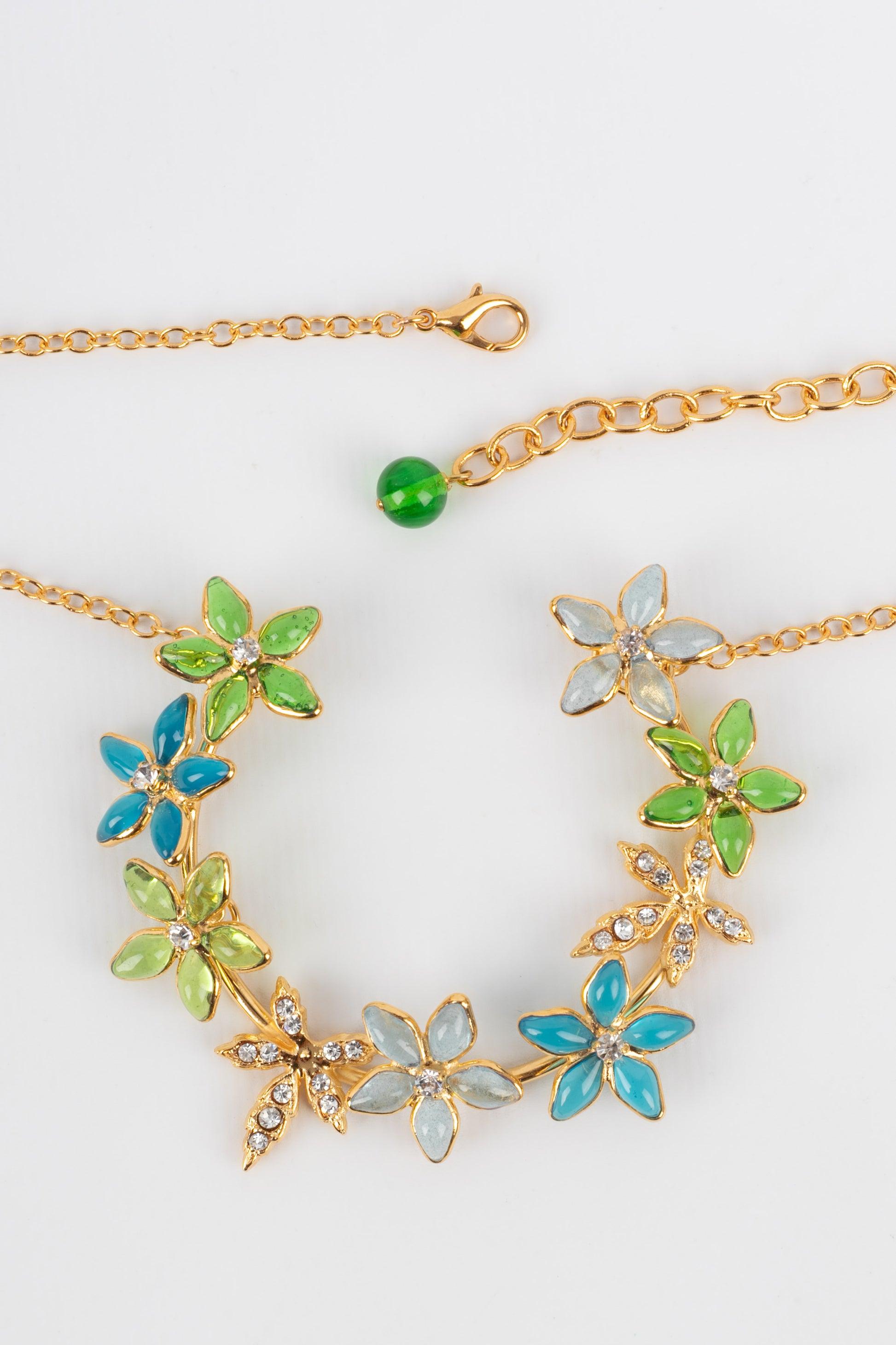 Women's Augustine Necklace with Rhinestones and Glass Paste in Blue & Green Tones For Sale