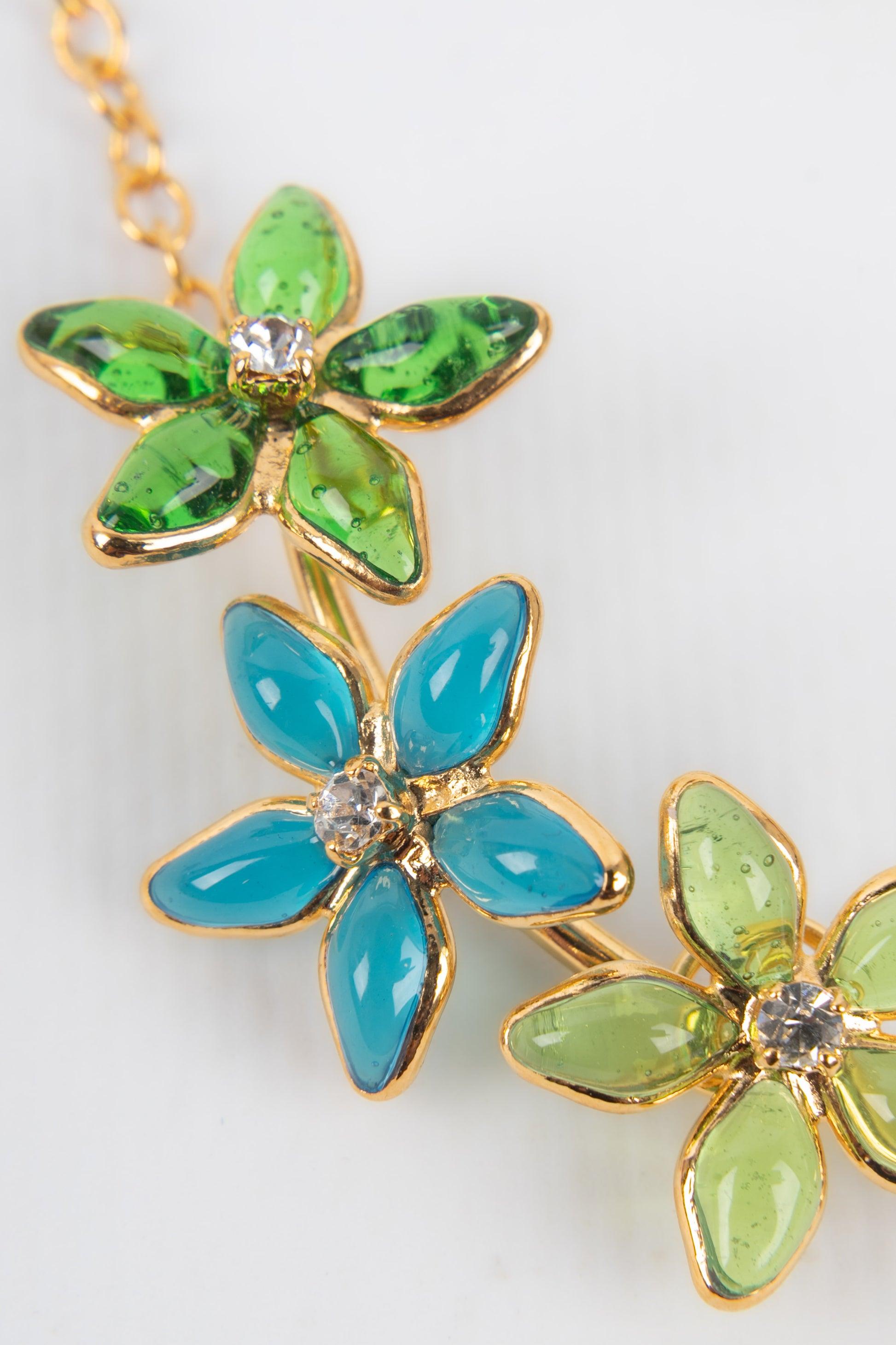 Augustine Necklace with Rhinestones and Glass Paste in Blue & Green Tones For Sale 1