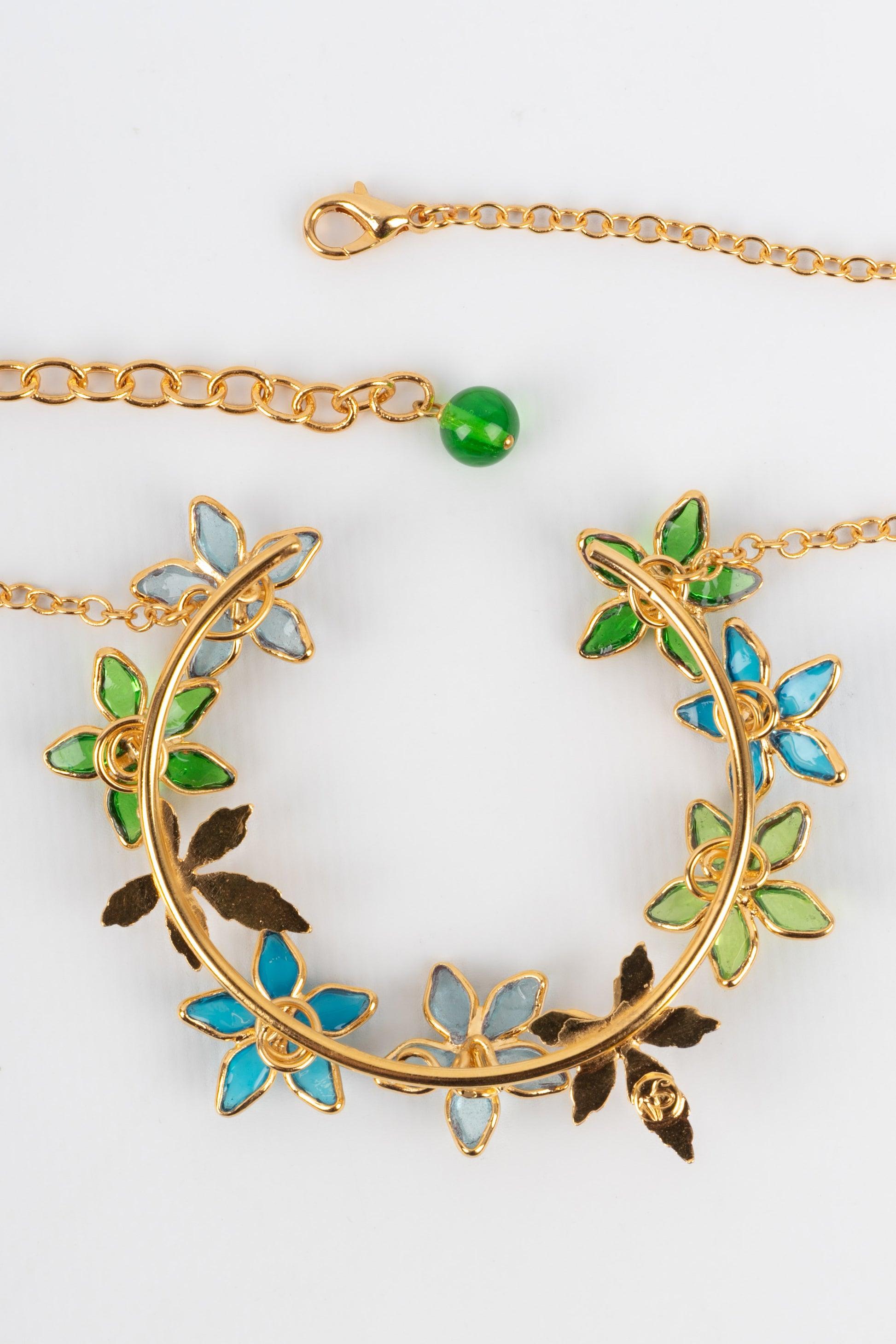 Augustine Necklace with Rhinestones and Glass Paste in Blue & Green Tones For Sale 4