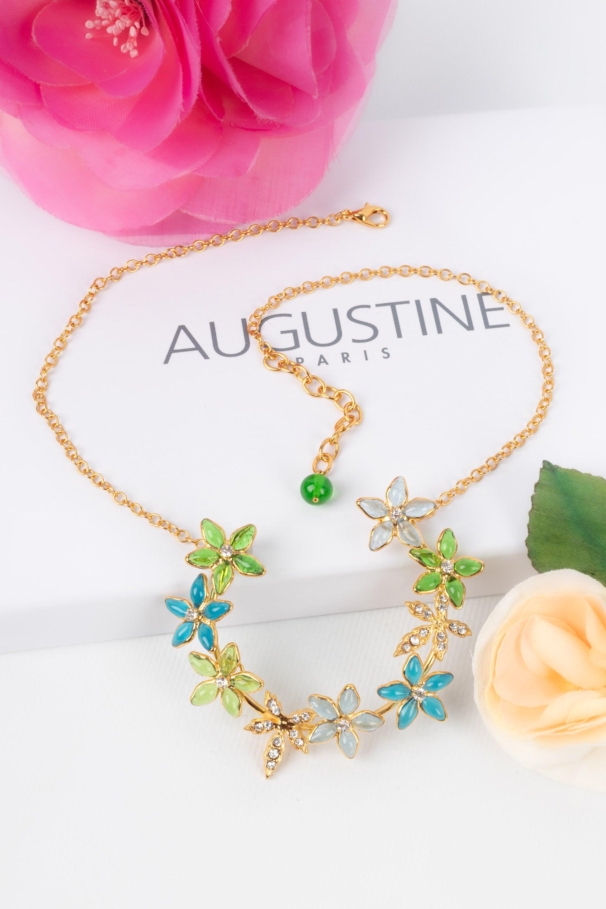 Augustine Necklace with Rhinestones and Glass Paste in Blue & Green Tones For Sale 5
