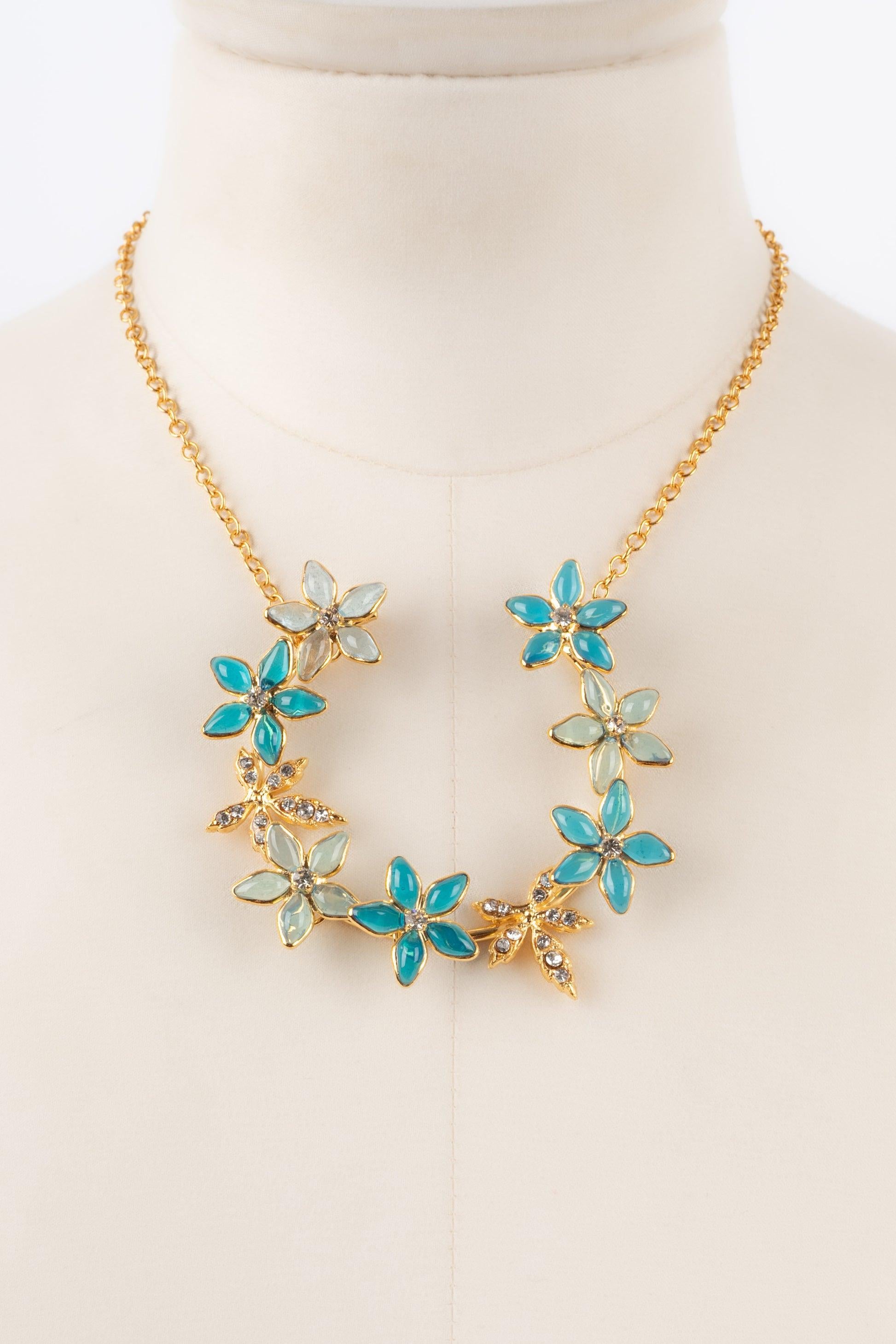 Augustine Necklace with Rhinestones and Glass Paste in Blue Tones In Excellent Condition For Sale In SAINT-OUEN-SUR-SEINE, FR