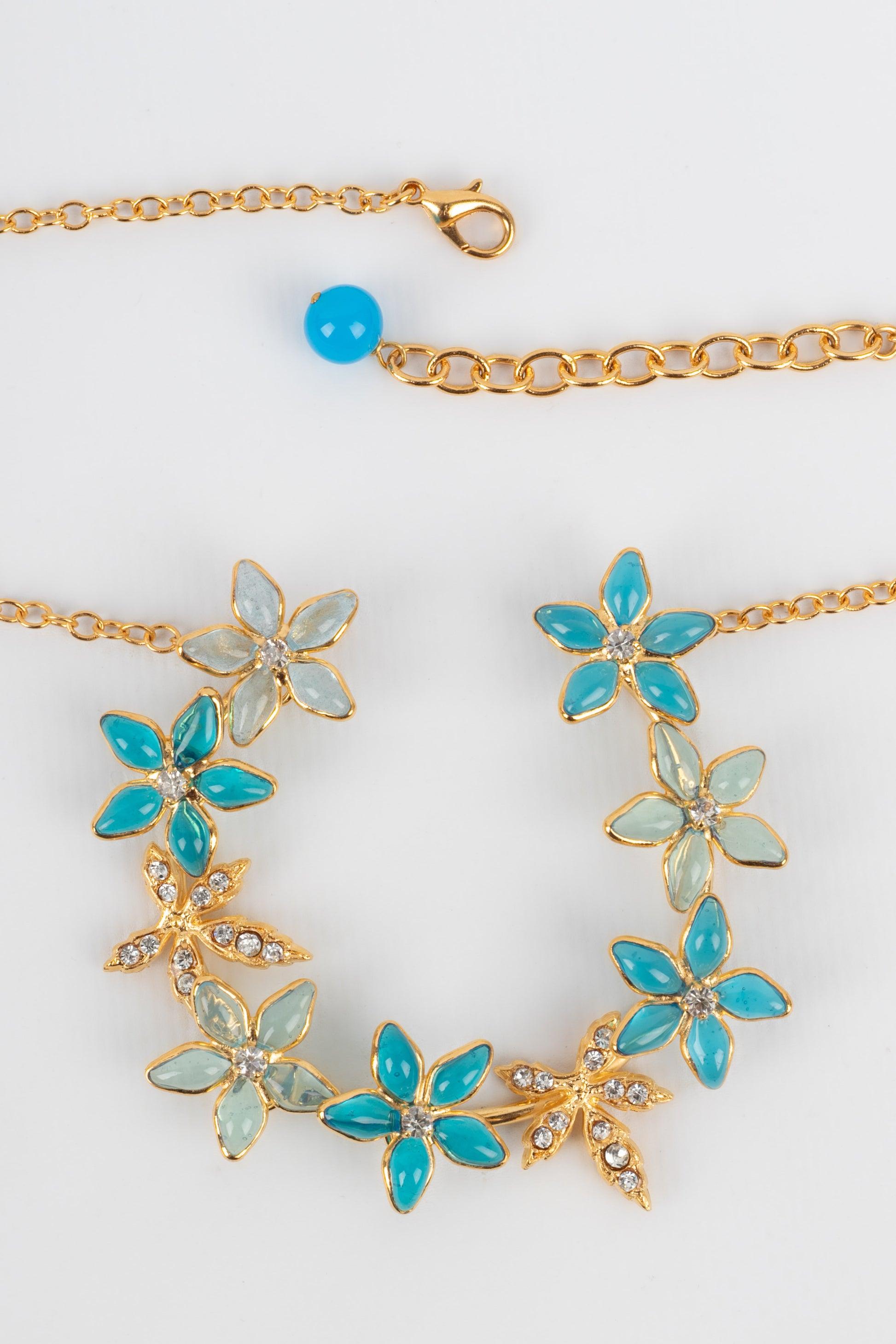 Women's Augustine Necklace with Rhinestones and Glass Paste in Blue Tones For Sale