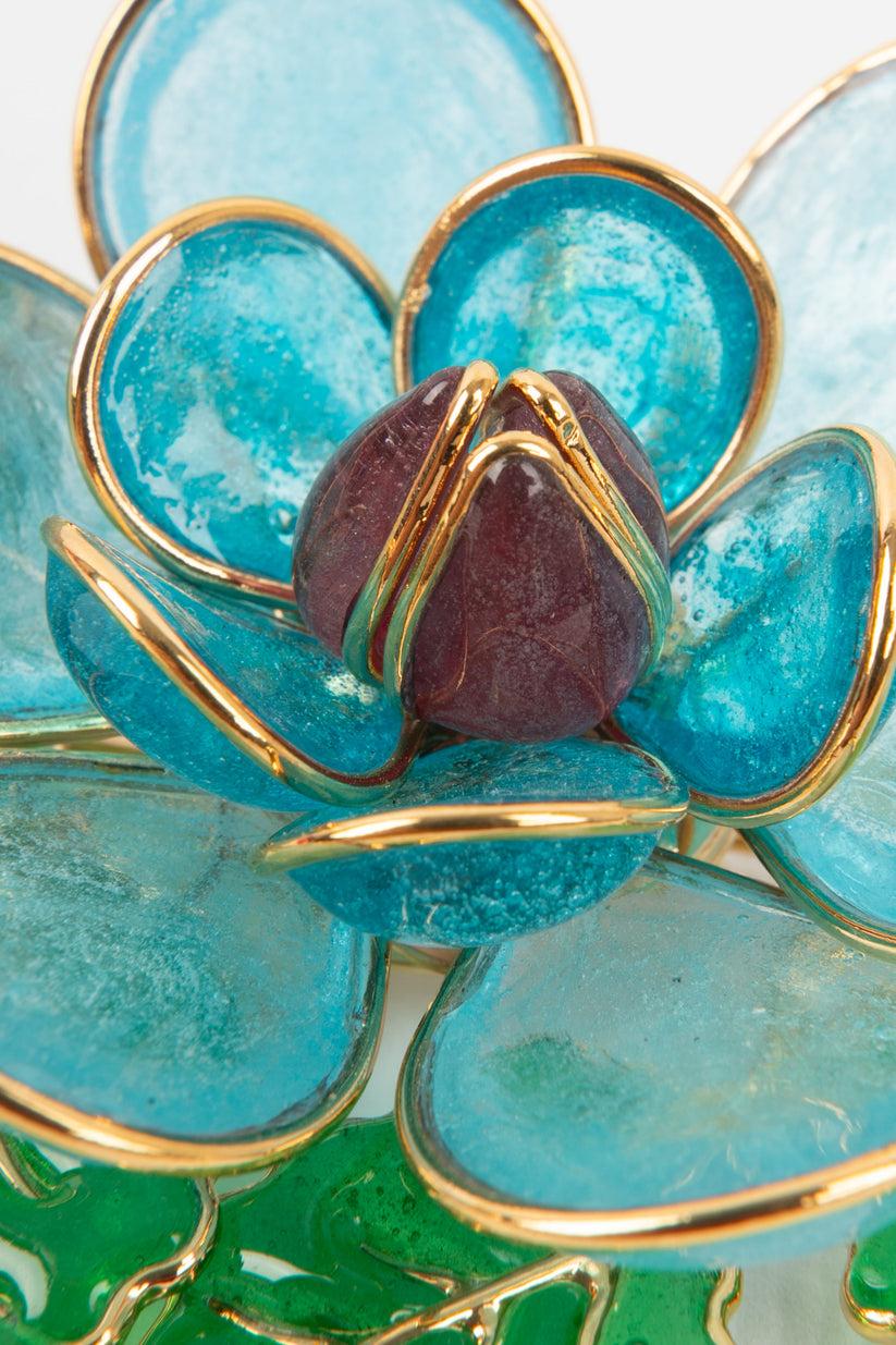 Augustine Pendant Brooch Golden Metal and Glass Paste In Good Condition For Sale In SAINT-OUEN-SUR-SEINE, FR