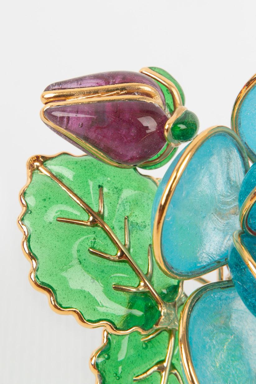 Women's Augustine Pendant Brooch Golden Metal and Glass Paste For Sale