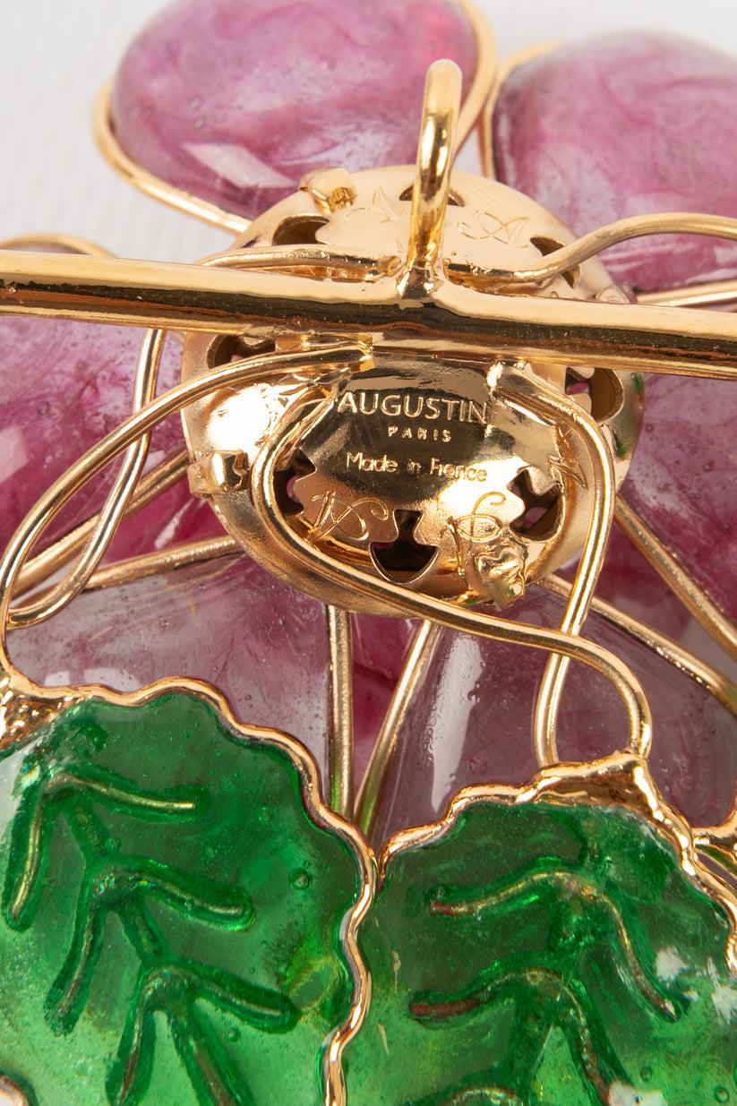 Augustine Pendant Brooch in Golden Metal and Glass For Sale 1