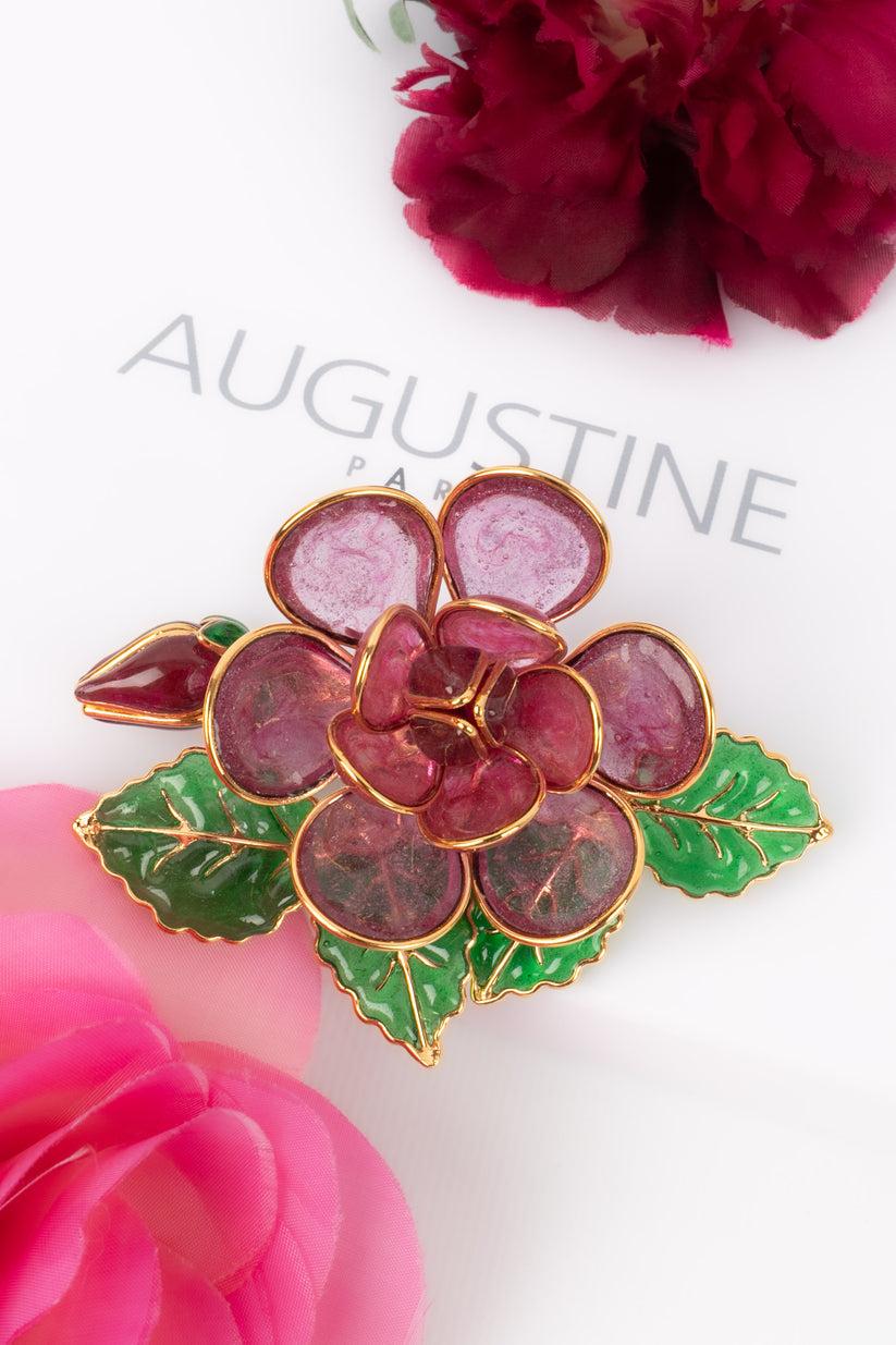 Augustine Pendant Brooch in Golden Metal and Glass For Sale 3