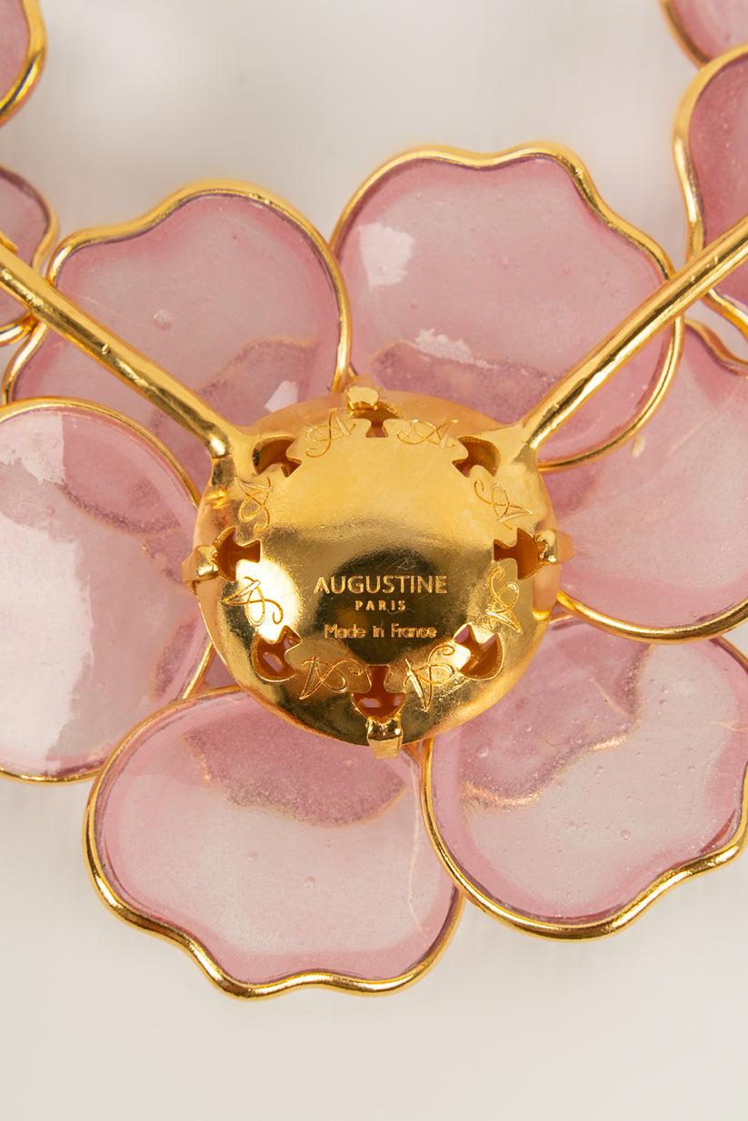 Augustine Pink Necklace in Gold Metal and Glass Paste For Sale 1