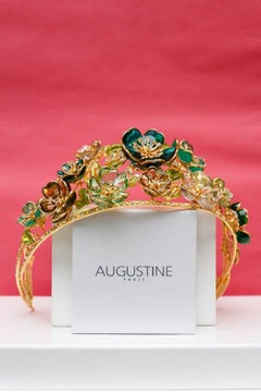 Augustine Tiara in Gilded Metal and Glass Paste