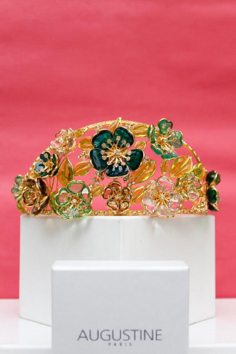 Augustine Tiara in Gilded Metal and Glass Paste For Sale 1