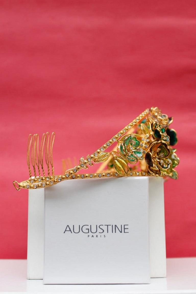 Augustine Tiara in Gilded Metal and Glass Paste For Sale 2