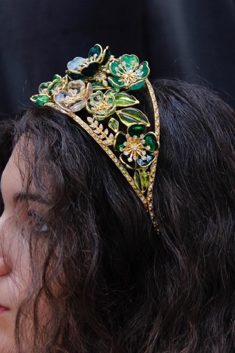 Augustine Tiara in Gilded Metal and Glass Paste For Sale 3