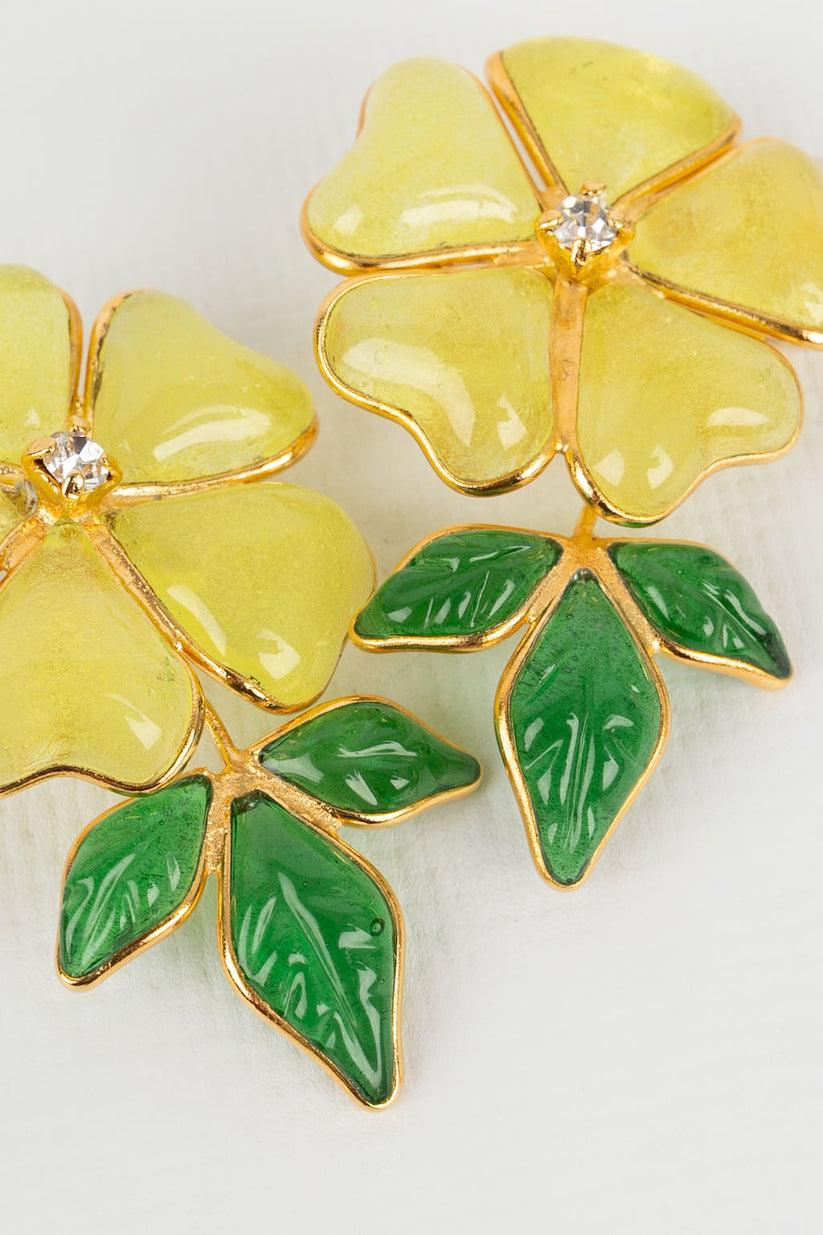 Women's Augustine Yellow Glass Paste and Rhinestone Clip Earrings For Sale