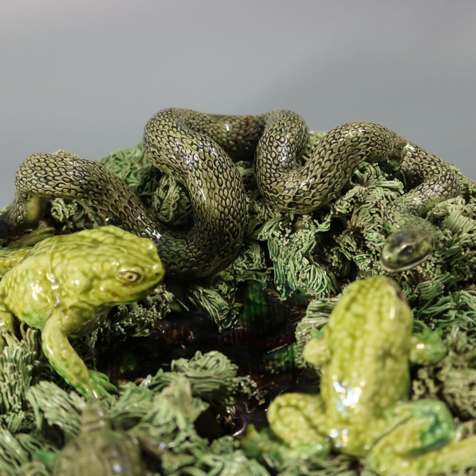 Augusto Baptista de Carvalho Palissy Majolika Froschteller (Spätes 19. Jahrhundert) im Angebot