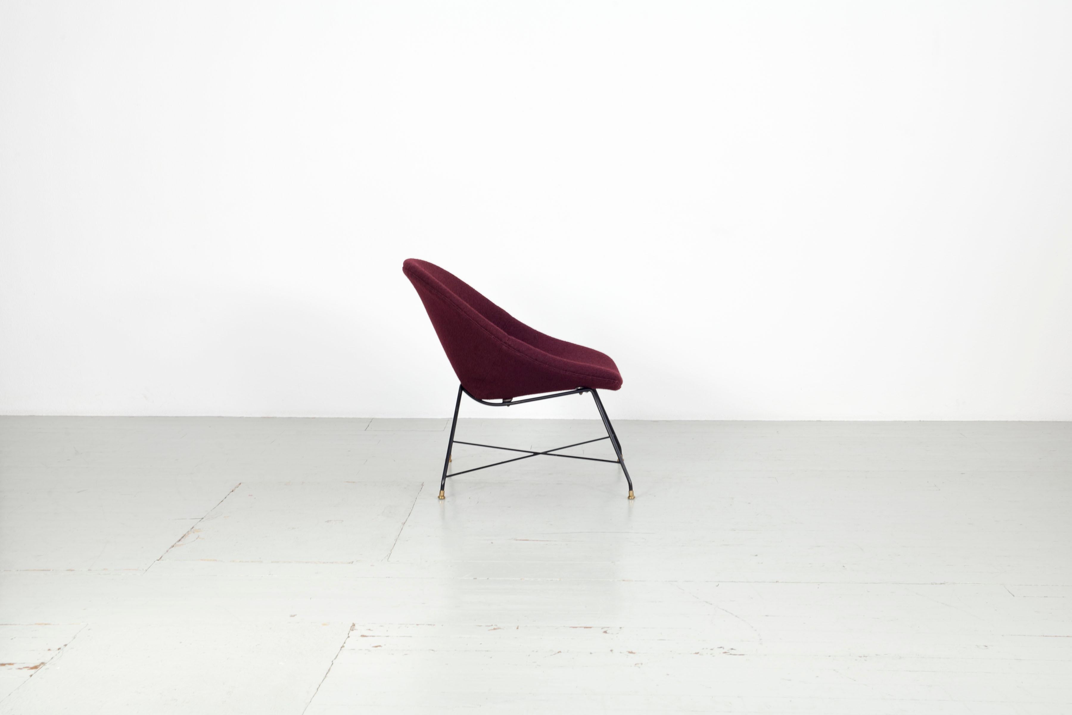 Mid-Century Modern Augusto Bozzi Chair with Dark Red Fabric, Italy 1950, Saporiti