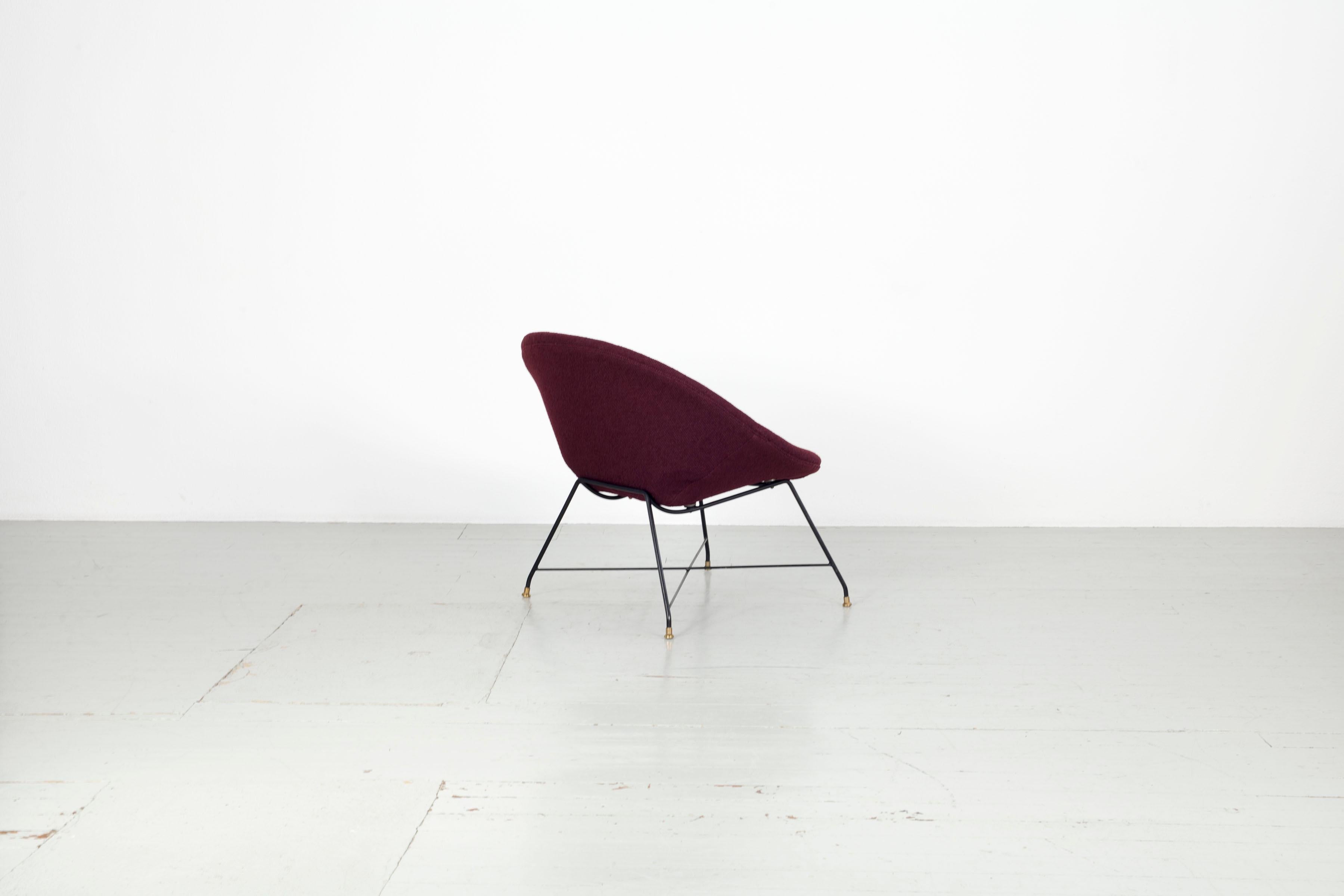 Italian Augusto Bozzi Chair with Dark Red Fabric, Italy 1950, Saporiti