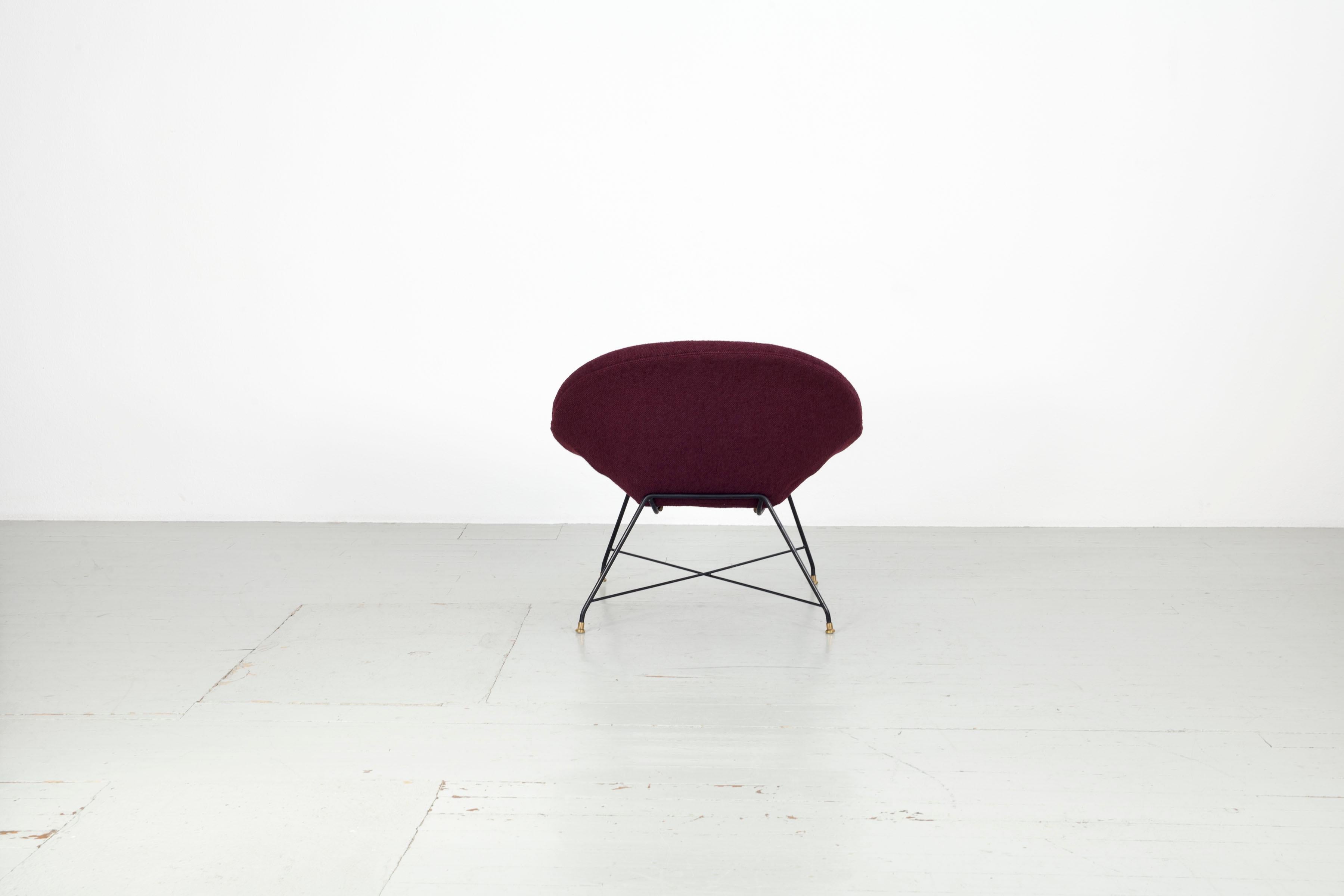 Augusto Bozzi Chair with Dark Red Fabric, Italy 1950, Saporiti In Good Condition In Wolfurt, AT