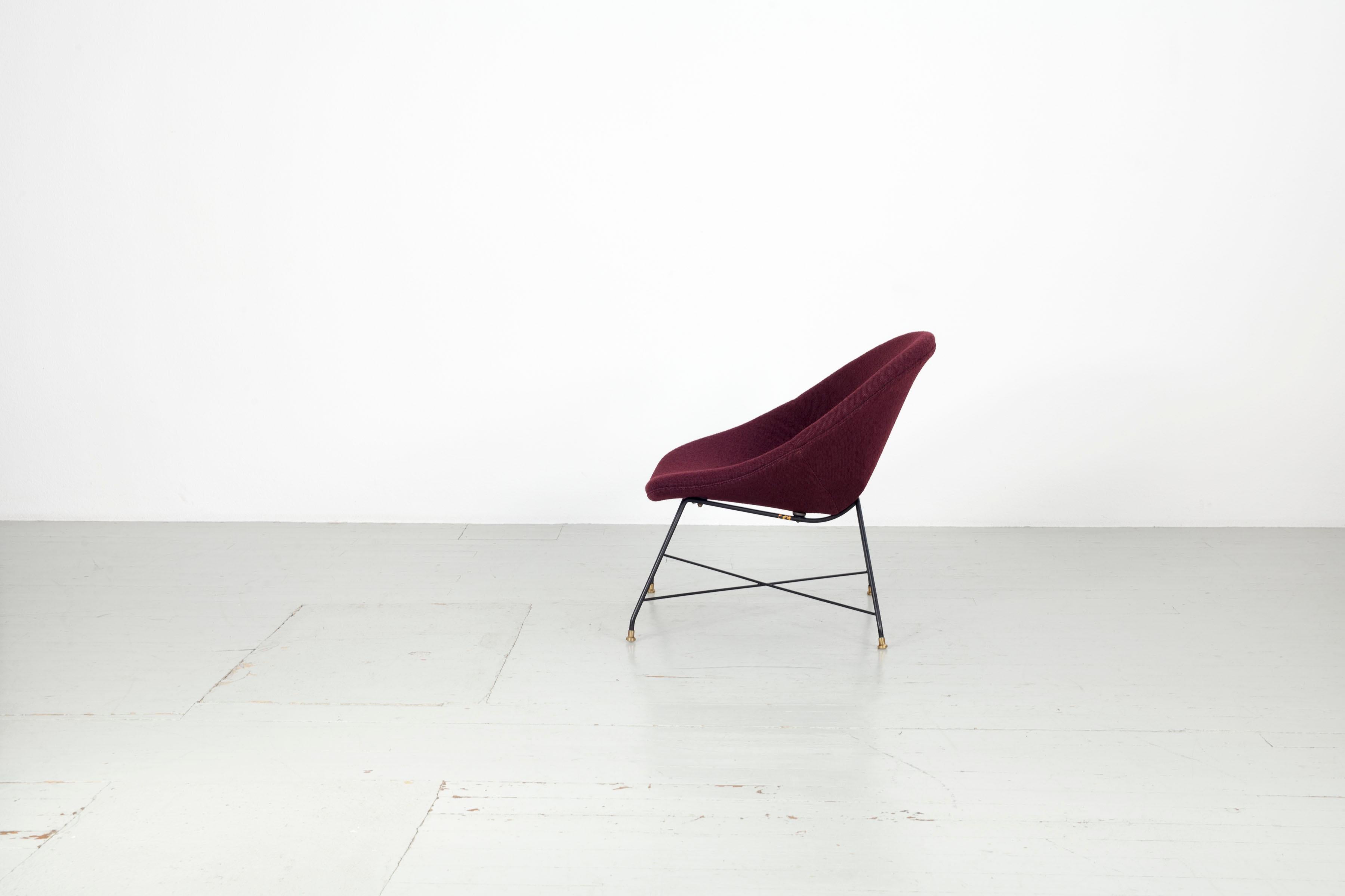 Metal Augusto Bozzi Chair with Dark Red Fabric, Italy 1950, Saporiti