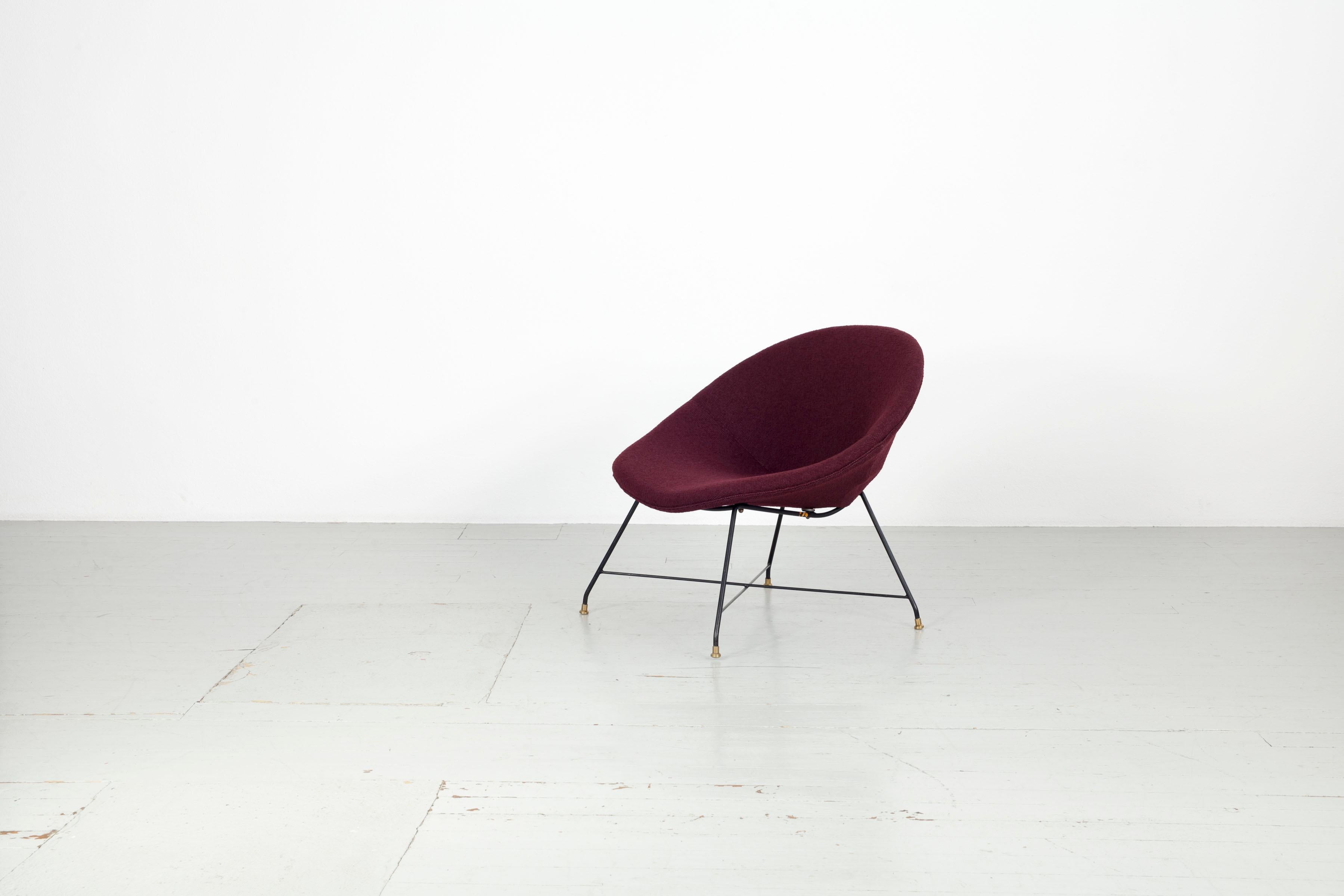 Augusto Bozzi Chair with Dark Red Fabric, Italy 1950, Saporiti 1