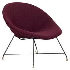 Augusto Bozzi Chair with Dark Red Fabric, Italy 1950, Saporiti