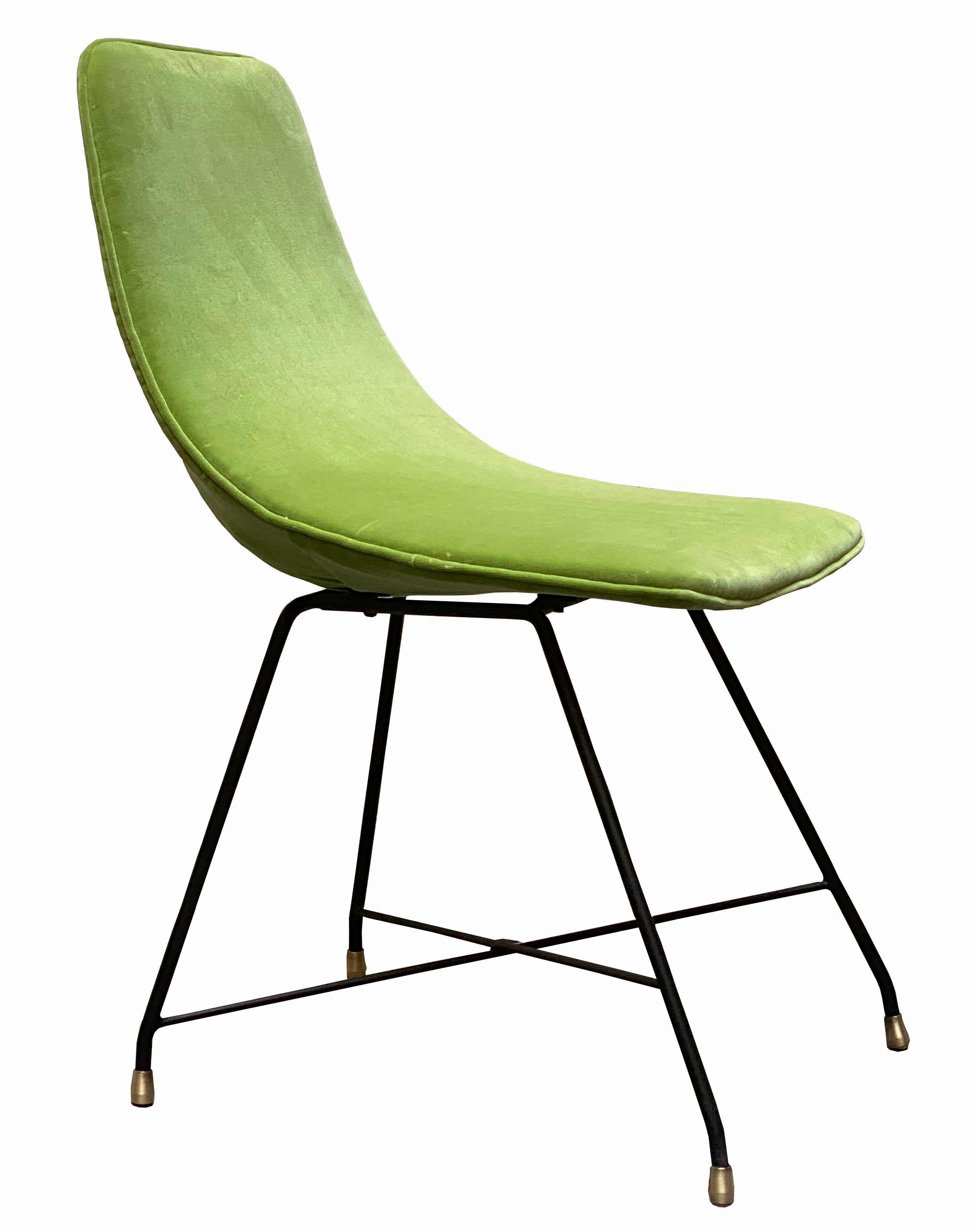 Chair Mod. 'Aster' designed by Augusto Bozzi and made for Fratelli Saporiti in 1956.Iron frame, with foam rubber seat covered in green velvet.