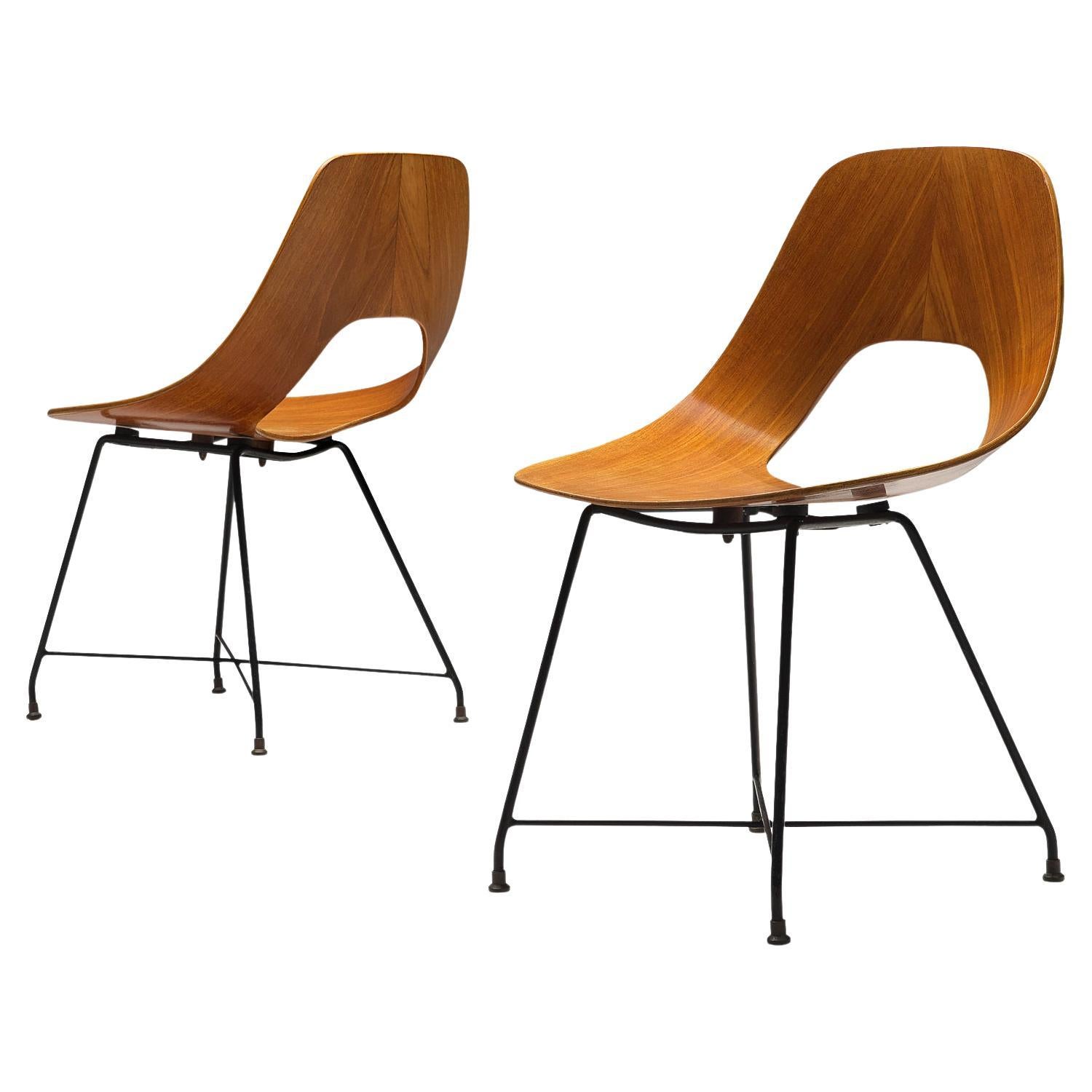 Augusto Bozzi for Saporiti 'Ariston' Dining Chairs in Teak  For Sale