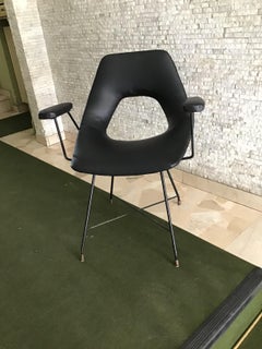 Augusto Bozzi for Saporiti Armchair Iron Brass Ecological Leather, 1954, Italy