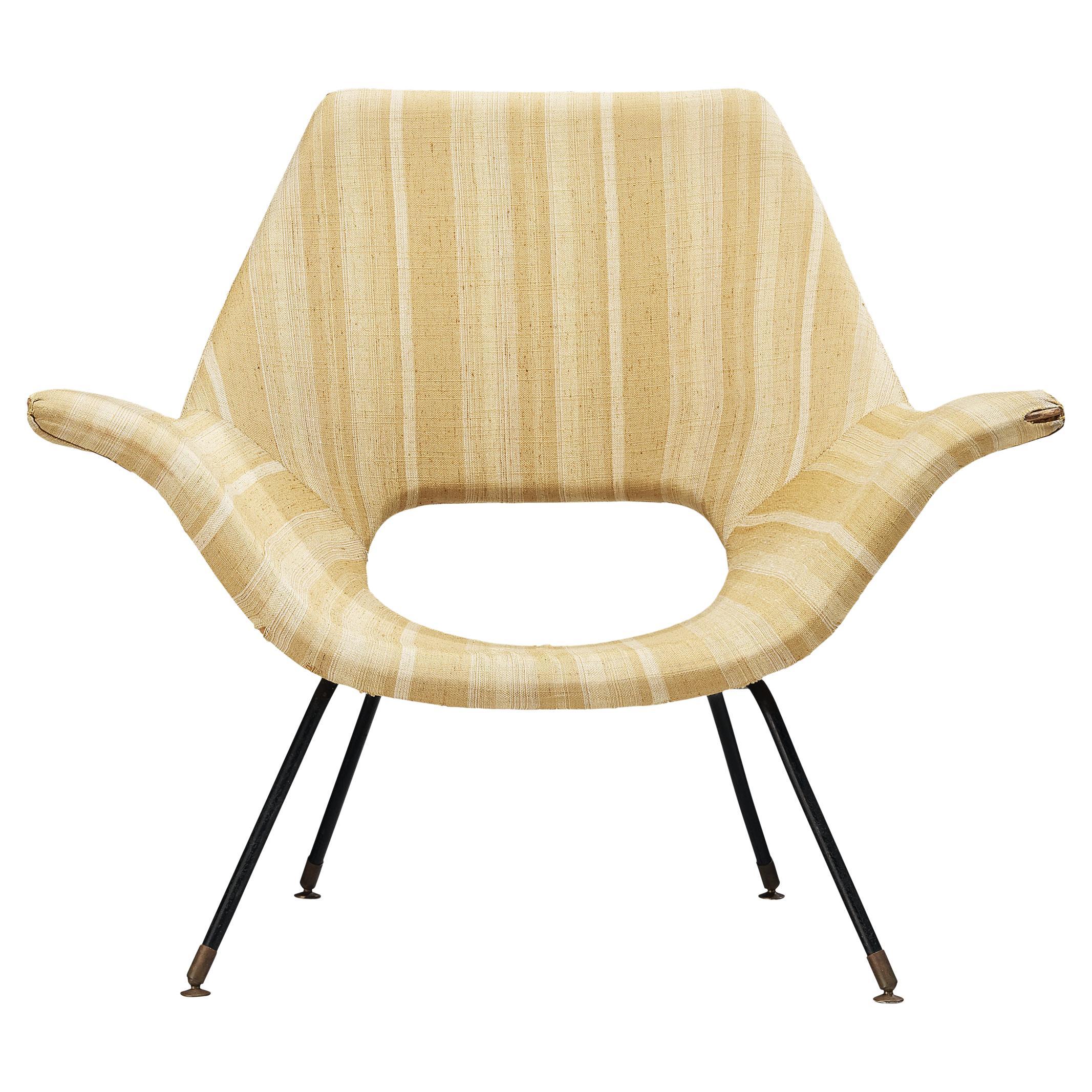 Augusto Bozzi for Saporiti Lounge Chair in Yellow Upholstery and Metal For Sale