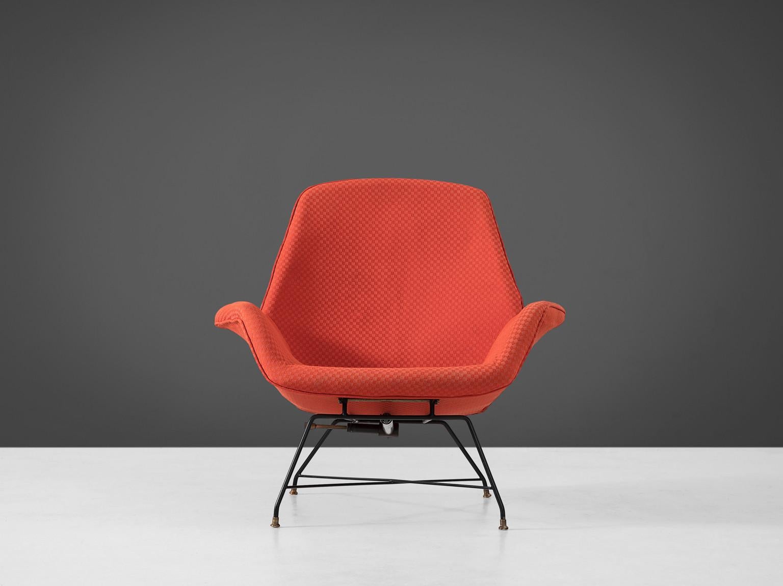 Mid-20th Century Augusto Bozzi for Saporiti Reclining Lounge Chair in Iron & Red Upholstery  For Sale