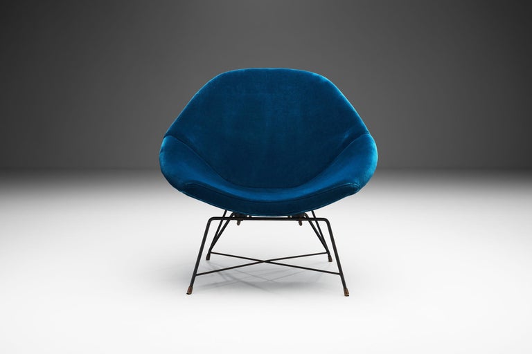 Mid-Century Modern Augusto Bozzi 'Kosmos' Chair for Saporiti in Blue Velvet, Italy, 1956 For Sale