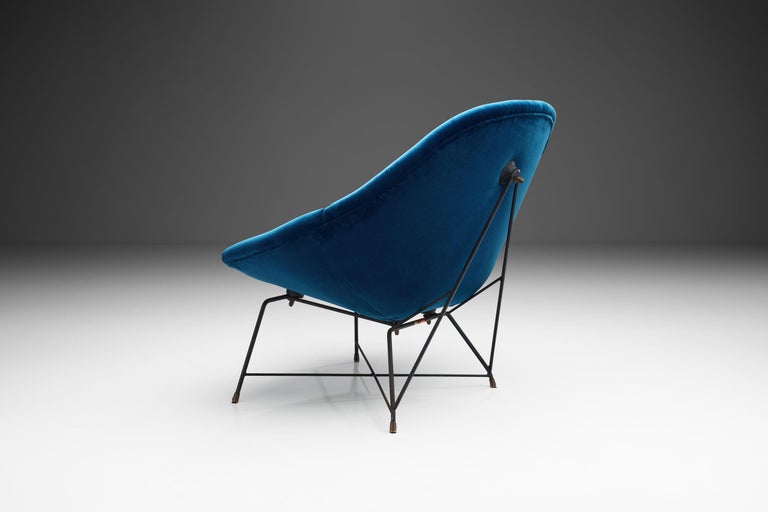 Italian Augusto Bozzi 'Kosmos' Chair for Saporiti in Blue Velvet, Italy, 1956 For Sale