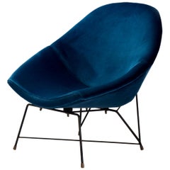 Augusto Bozzi 'Kosmos' Chair for Saporiti in Blue Velvet, Italy, 1956