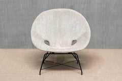 Augusto Bozzi „Kosmos“-Lounge-Sessel aus elfenbeinfarbener Chenille, Saporiti, Italien, 1950er Jahre