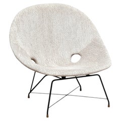 Augusto Bozzi „Kosmos“-Lounge-Sessel aus elfenbeinfarbener Chenille, Saporiti, Italien, 1950er Jahre