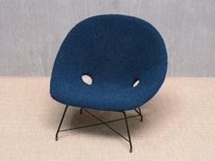 Fauteuil « Kosmos » d'Augusto Bozzi, en bouclé Pierre Frey couleur bleu sarcelle, Saporiti, années 1950