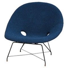 Fauteuil « Kosmos » d'Augusto Bozzi, en bouclé Pierre Frey couleur bleu sarcelle, Saporiti, années 1950