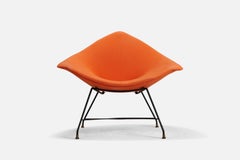 Augusto Bozzi, Lounge Chair, Orange Fabric, Metal, Saporiti, Italy, 1950s
