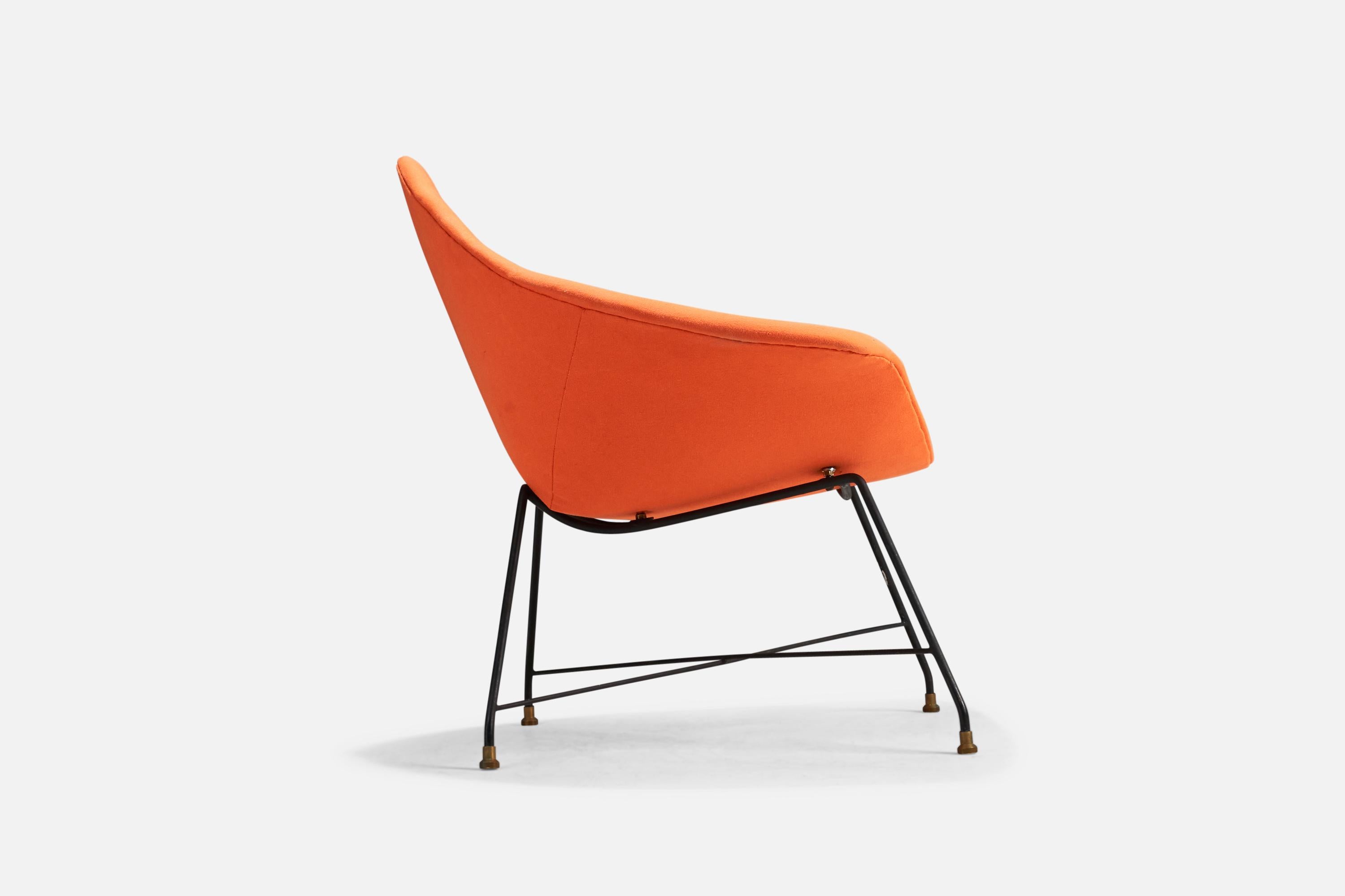 Mid-20th Century Augusto Bozzi, Lounge Chair, Orange Fabric, Metal, Saporiti, Italy, 1950s For Sale