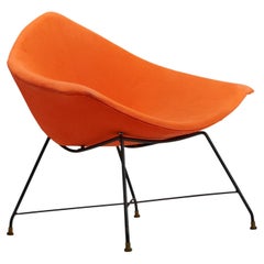 Augusto Bozzi, Lounge Chair, Orange Fabric, Metal, Saporiti, Italy, 1950s