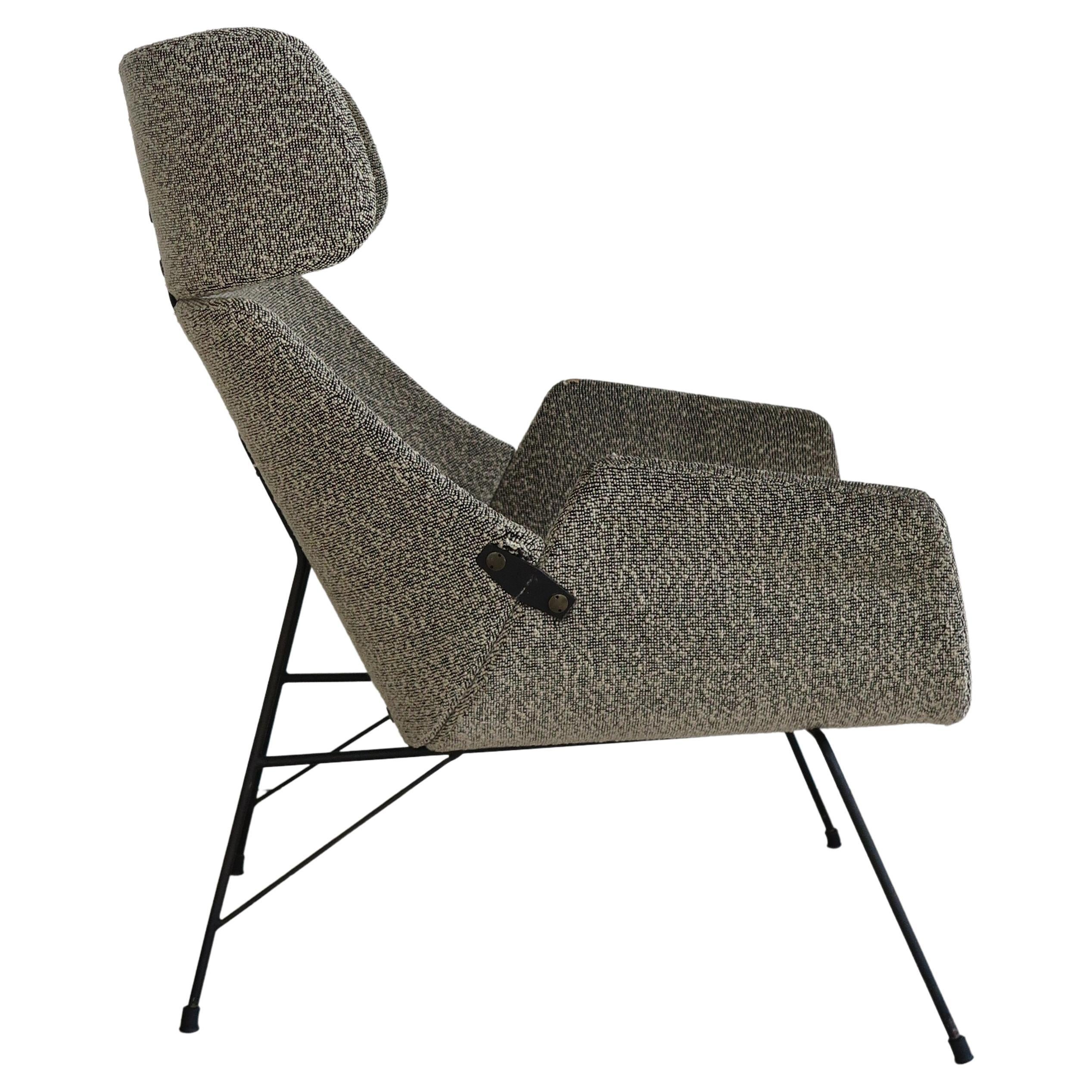 Augusto Bozzi Midcentury Fabric and Metal Armchair for Saporiti Italia 1950s For Sale