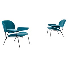 Augusto Bozzi, pair of armchairs with iron structure and upholstered fabric.