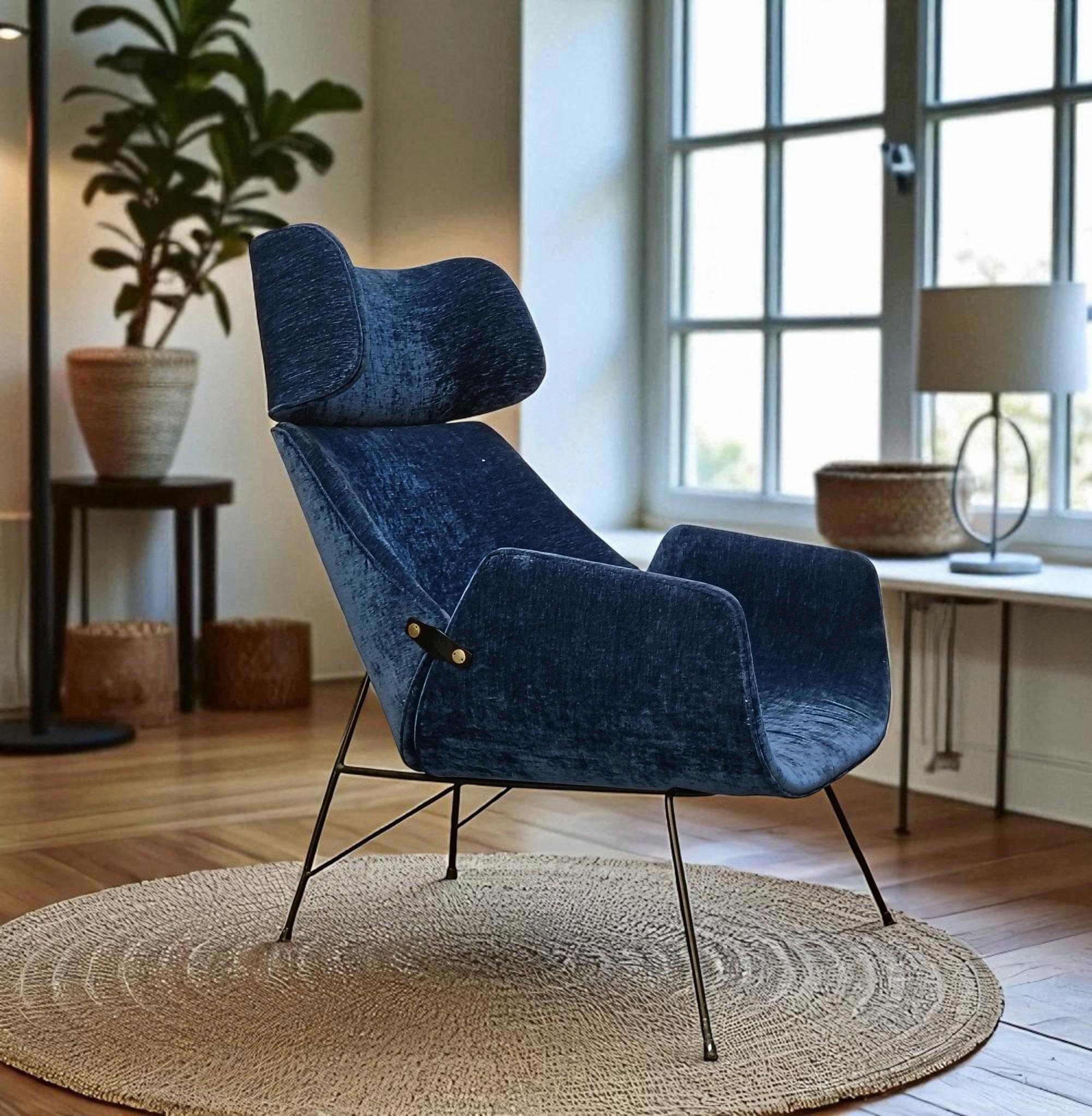 Fauteuil en tissu bleu Augusto Bozzi pour Saporiti, Italie, années 1950 en vente 3