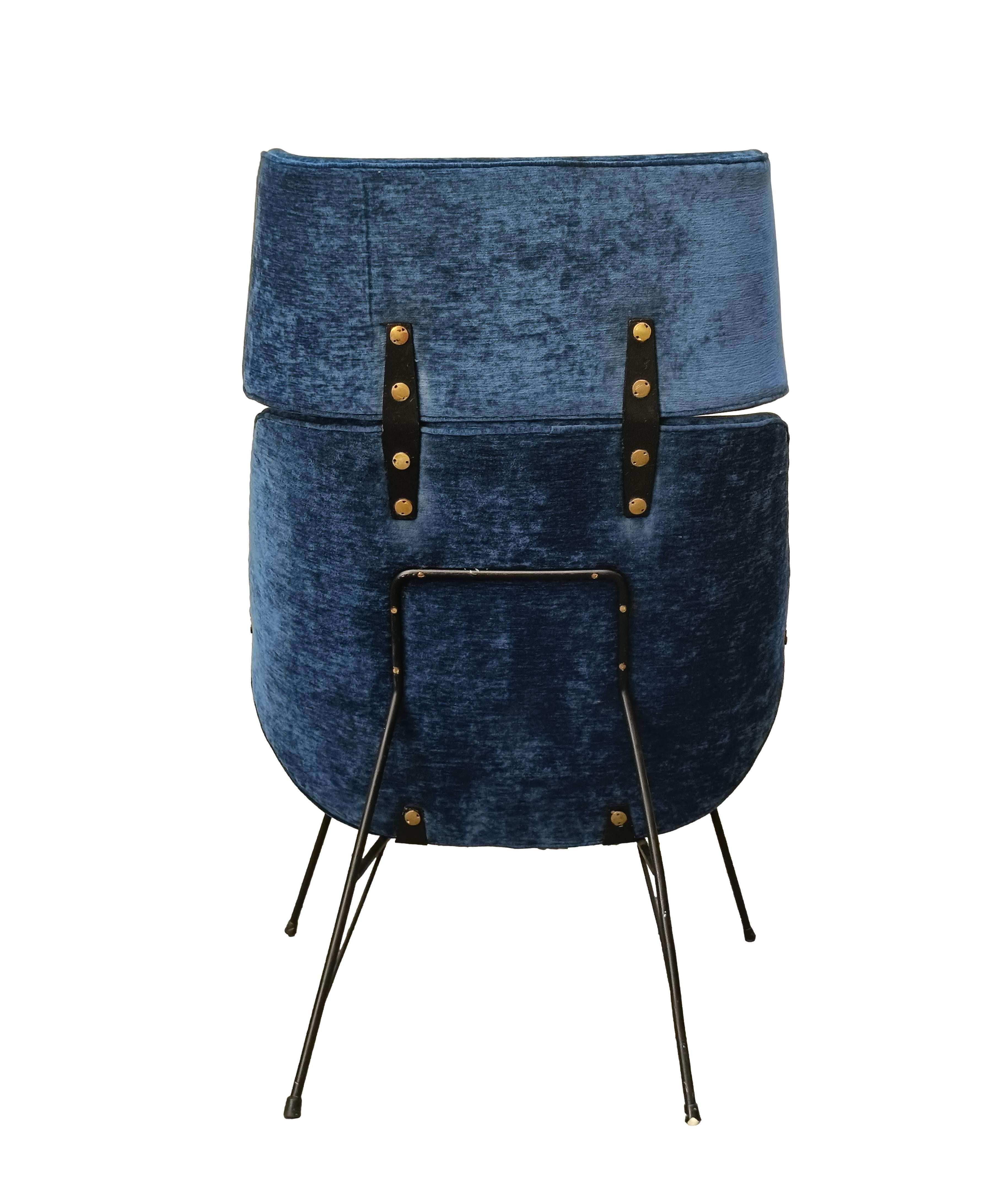 Mid-20th Century Fauteuil en tissu bleu Augusto Bozzi pour Saporiti, Italie, années 1950 en vente
