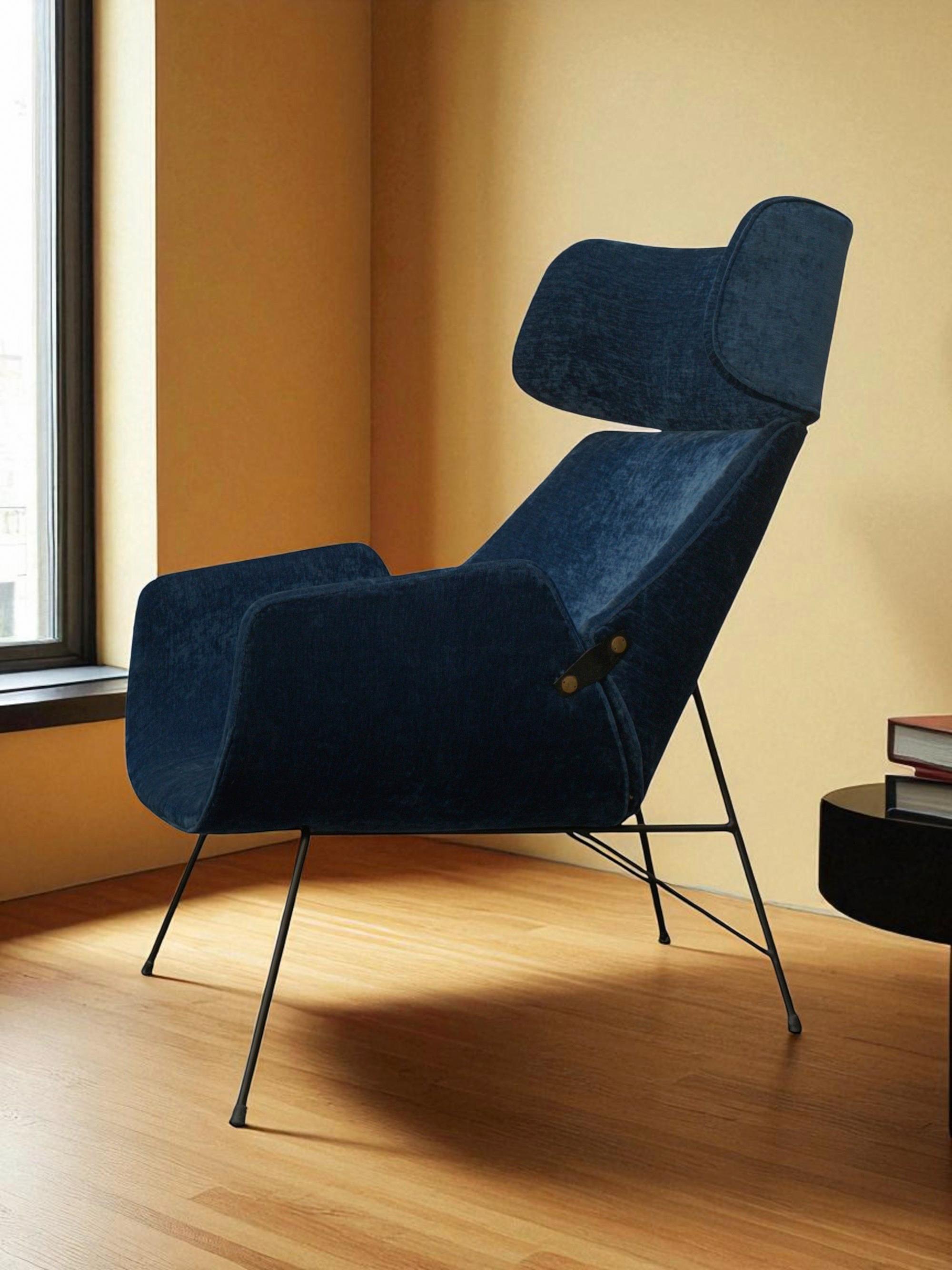 Fauteuil en tissu bleu Augusto Bozzi pour Saporiti, Italie, années 1950 en vente 2