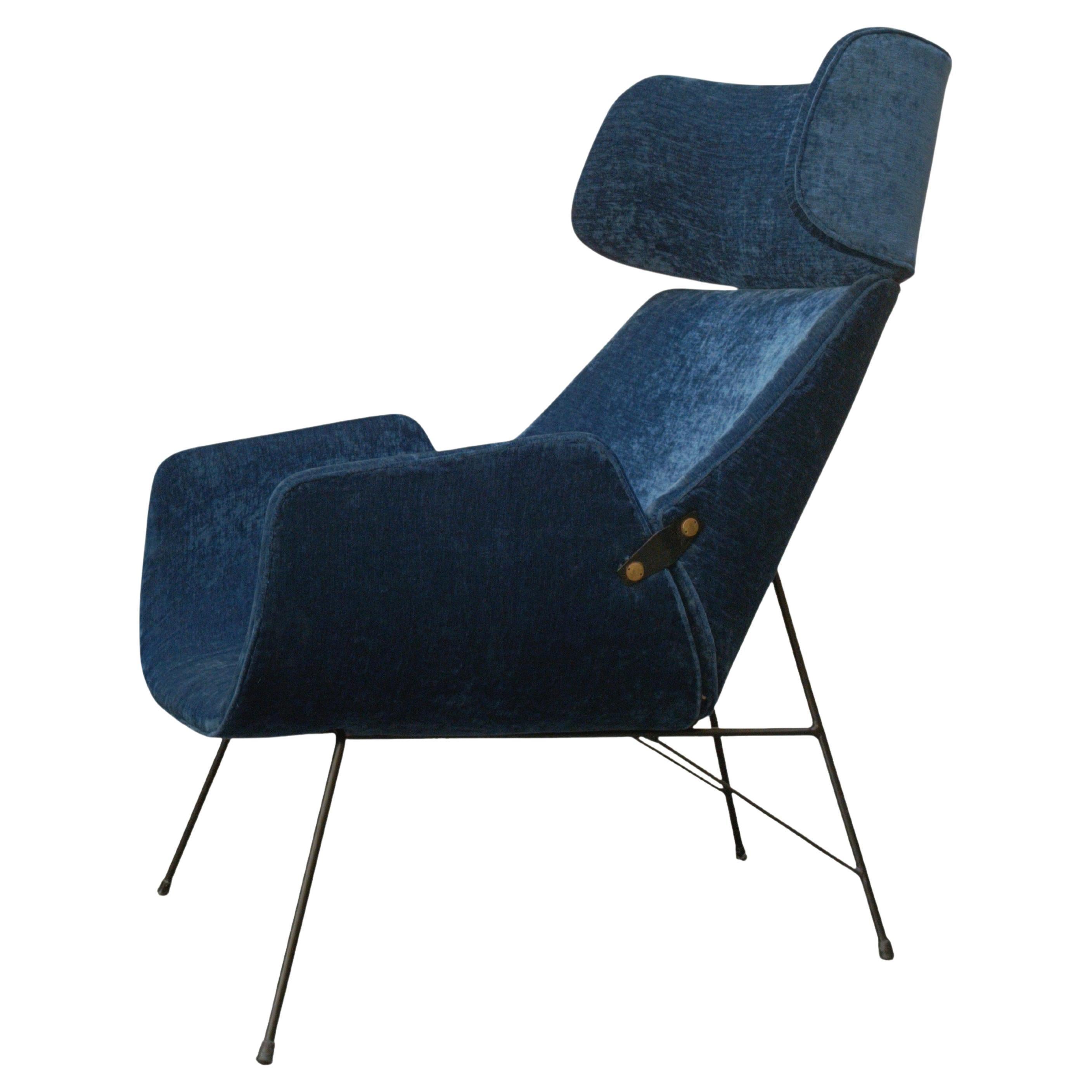 Fauteuil en tissu bleu Augusto Bozzi pour Saporiti, Italie, années 1950 en vente