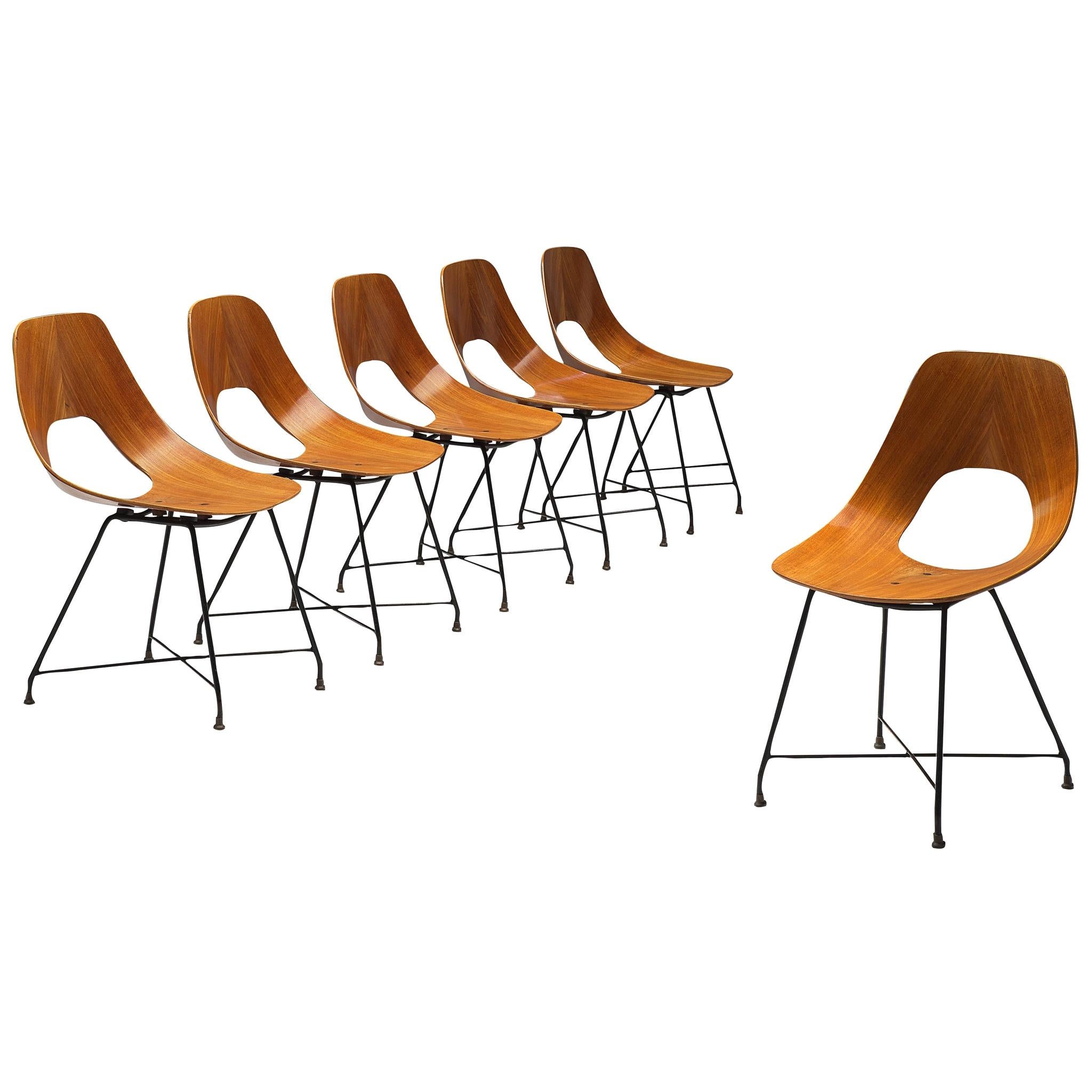 Augusto Bozzi Saporiti Set of 'Ariston' Dining Chairs in Teak